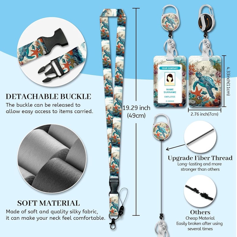 Hancynir Lanyards for Id Badges, Sea Turtle Badge Holder with Retractable Reel Clip, Work Name Tags Keychain Lanyard ID Card Protector Cover Case for Women Teacher Nurse Nursing Doctor Office - Image 4